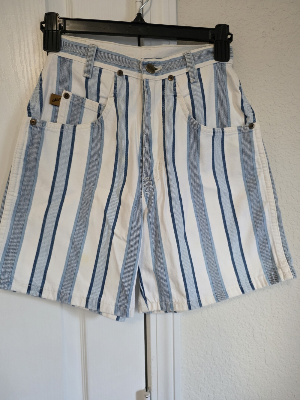 Chic White with Blue Vertical Stripe WOMENS RETRO Shorts